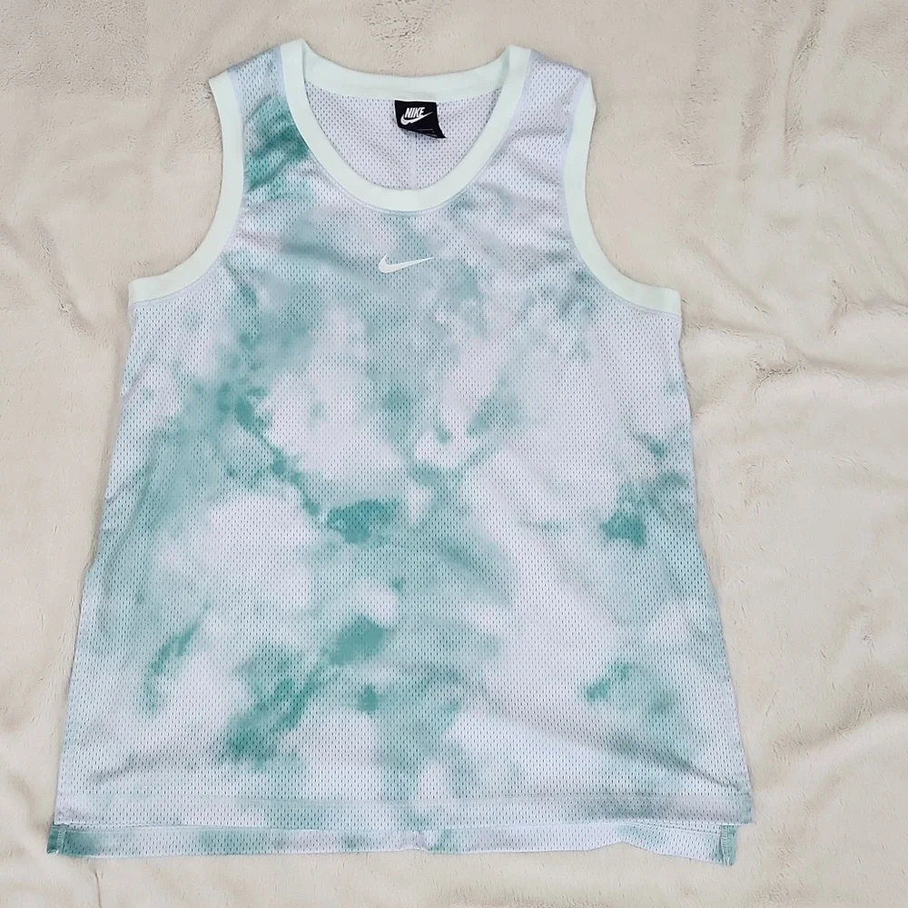 Nike Sleeveless Jersey Turquoise and White Tie-Dye Mesh | Women's Size Large